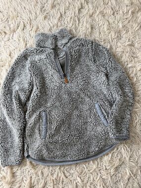 Cozy Gray Sherpa Quarter-Zip Hoodie